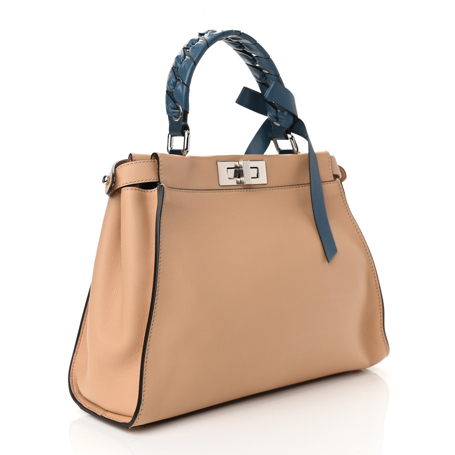 Fendi Silk Calfskin Ribbon Medium Peekaboo Iconic Satchel Beige — view 2