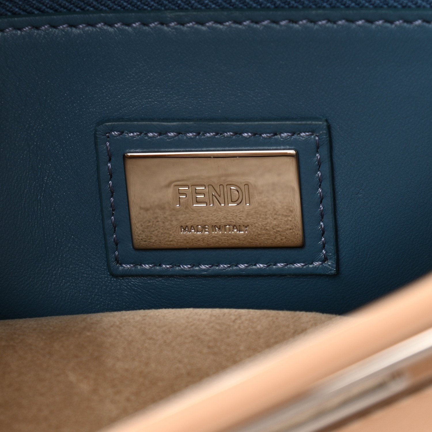 Fendi Silk Calfskin Ribbon Medium Peekaboo Iconic Satchel Beige — view 3