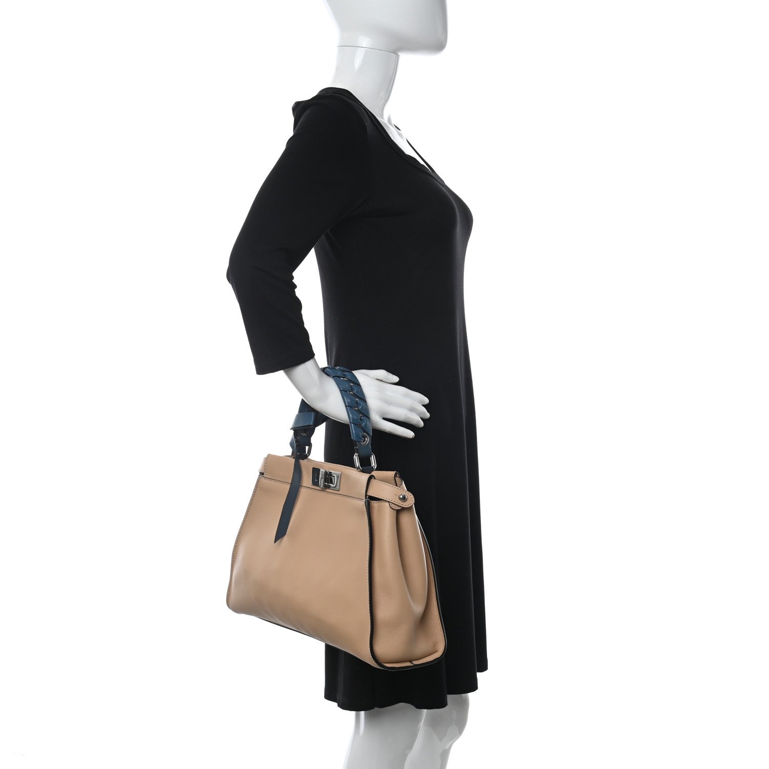 Fendi Silk Calfskin Ribbon Medium Peekaboo Iconic Satchel Beige — view 5