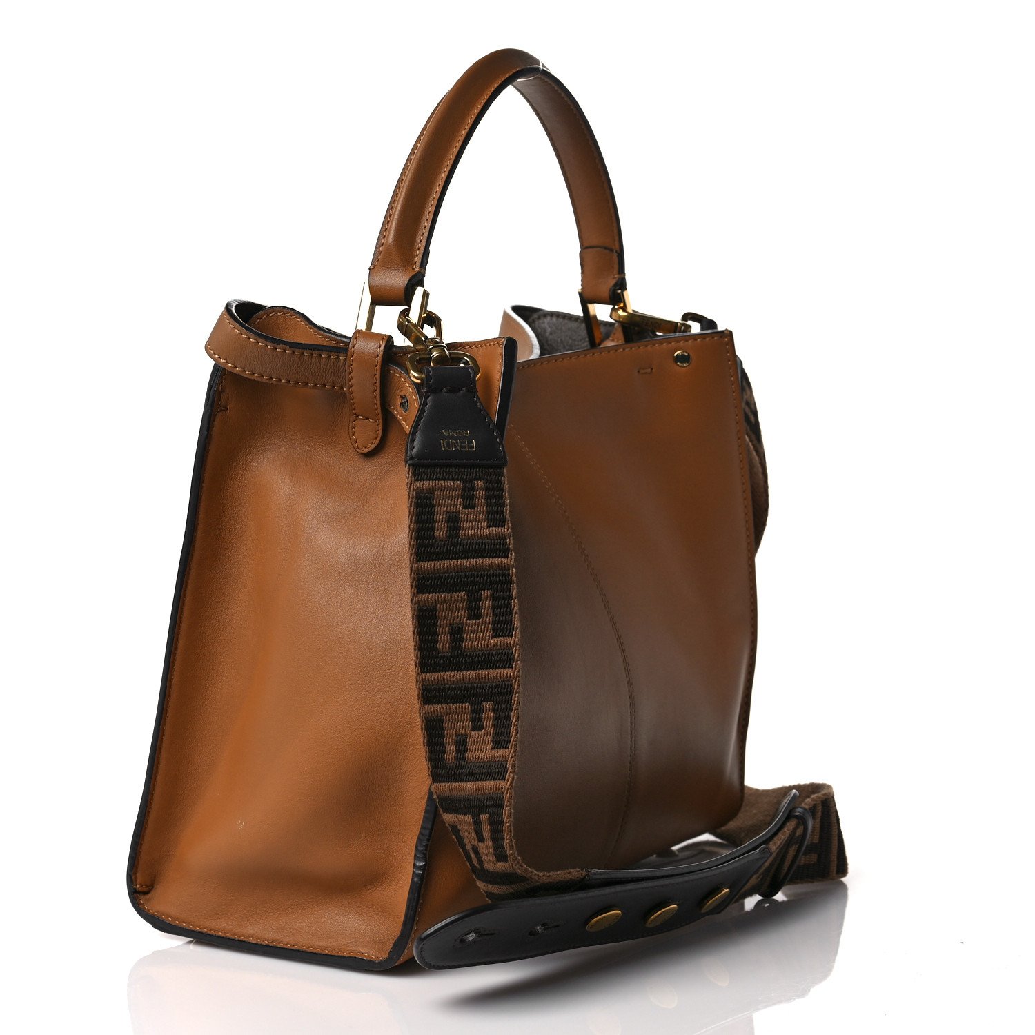Fendi Silk Calfskin Glazed Fabric FF 1974 Medium Peekaboo X-Lite Nocciola Notte — view 2