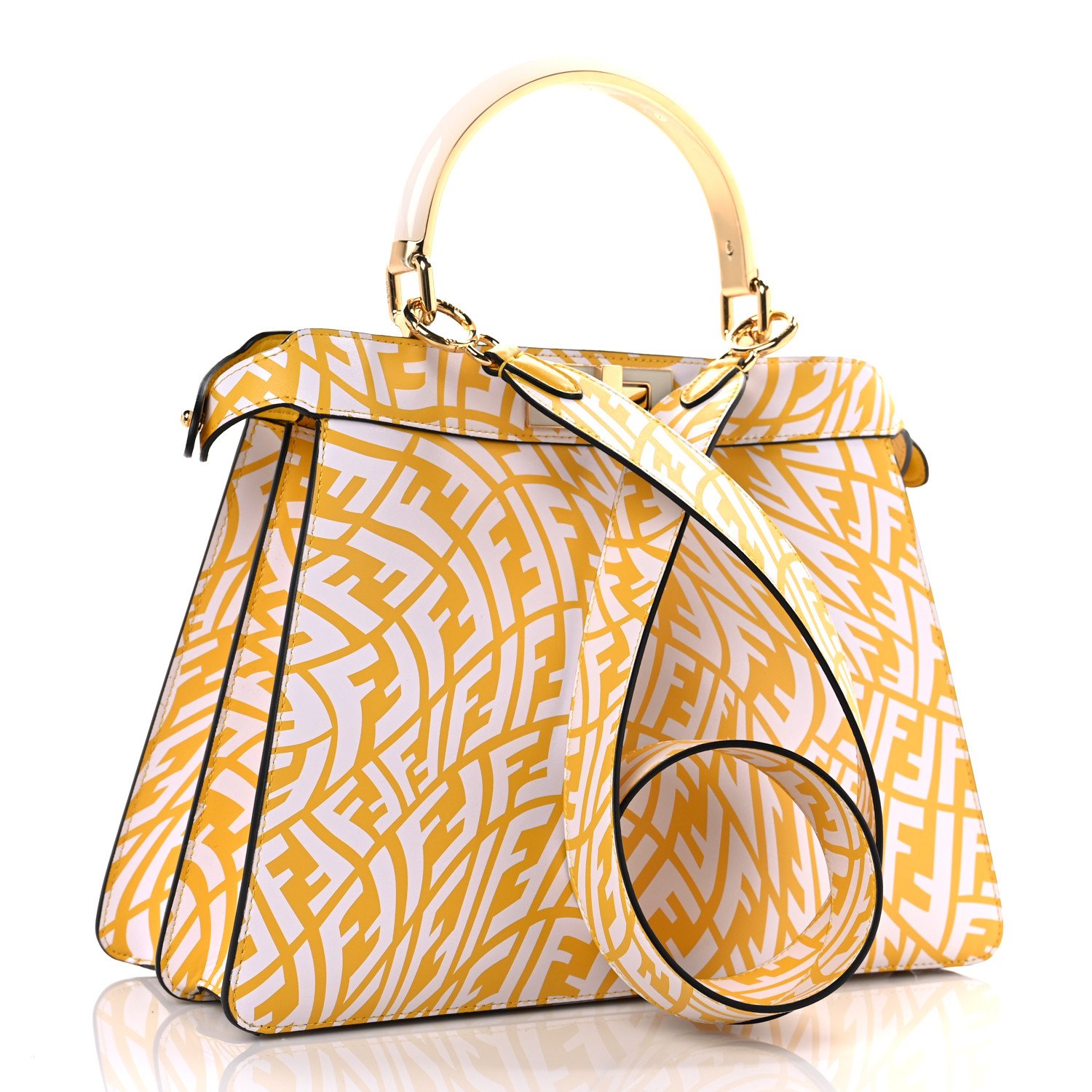 Fendi X SARAH COLEMAN Vitello FF Vertigo Peekaboo Iconic Satchel Mimosa White