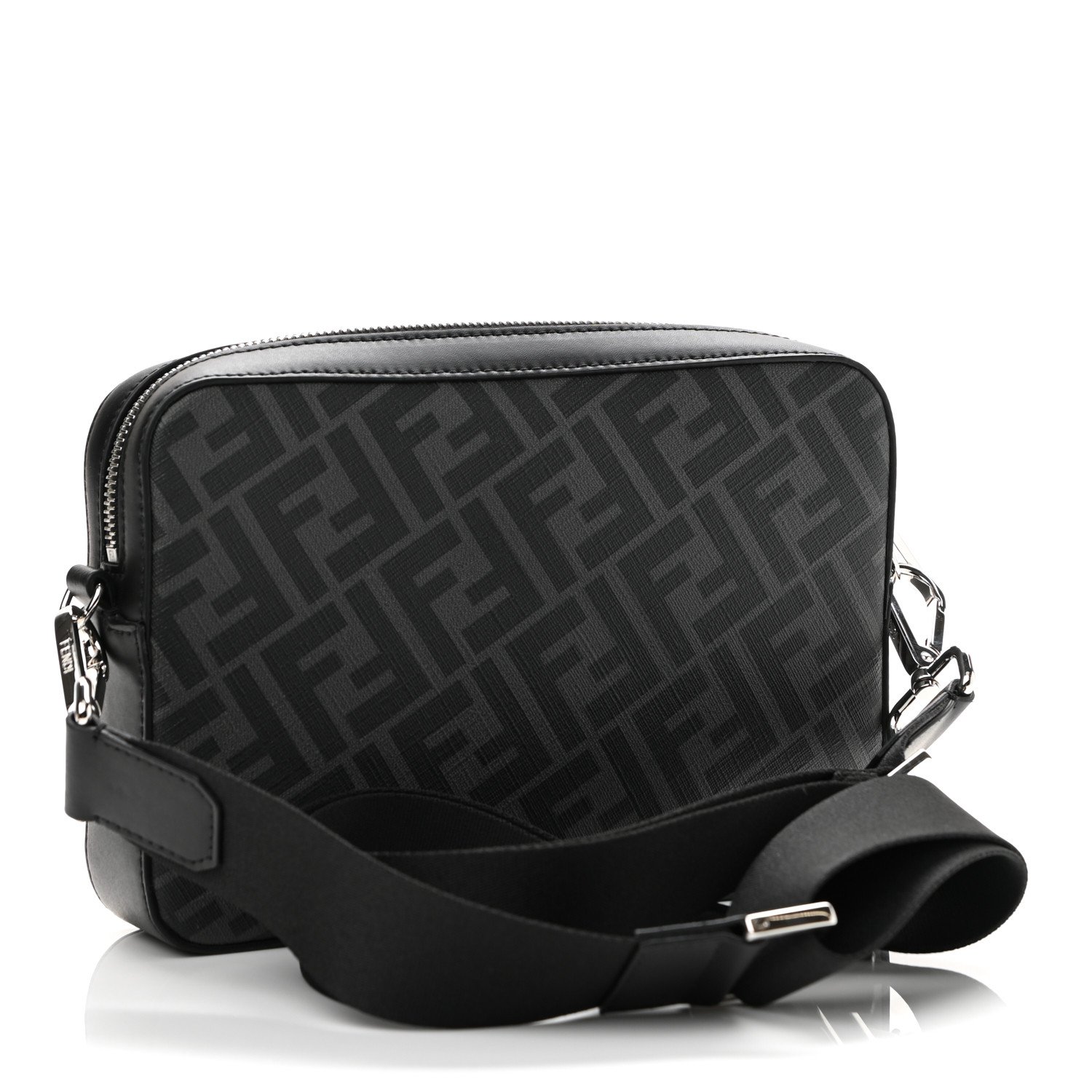 Fendi Glazed Fabric Vitello Liberty FF 1974 Diagonal Medium Camera Case Black Sunflower — view 2
