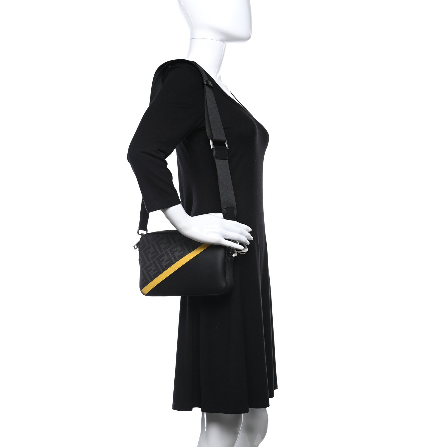 Fendi Glazed Fabric Vitello Liberty FF 1974 Diagonal Medium Camera Case Black Sunflower — view 4
