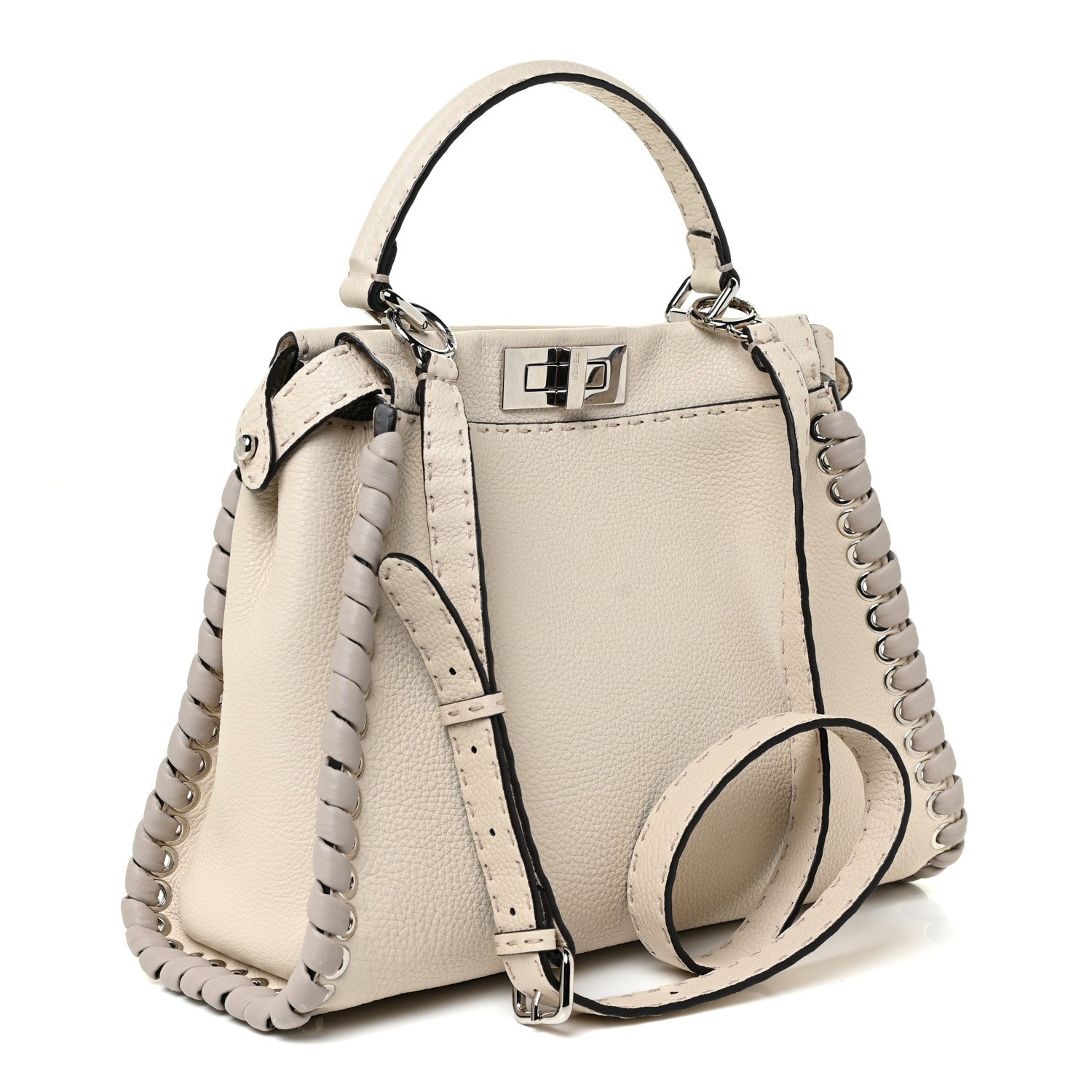 Fendi Nappa Lace Up Mini Peekaboo Iconic Satchel White — view 2