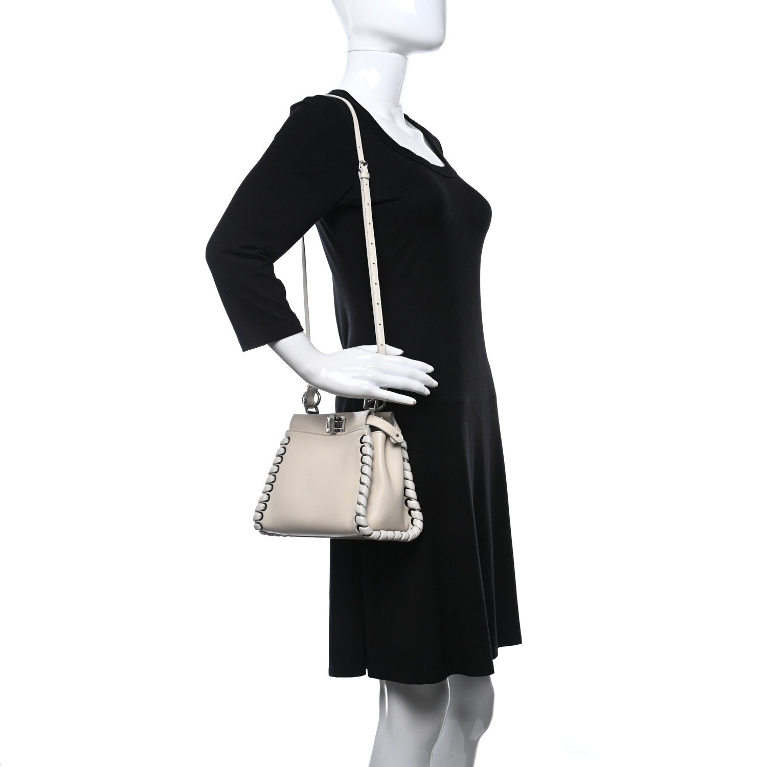 Fendi Nappa Lace Up Mini Peekaboo Iconic Satchel White — view 4