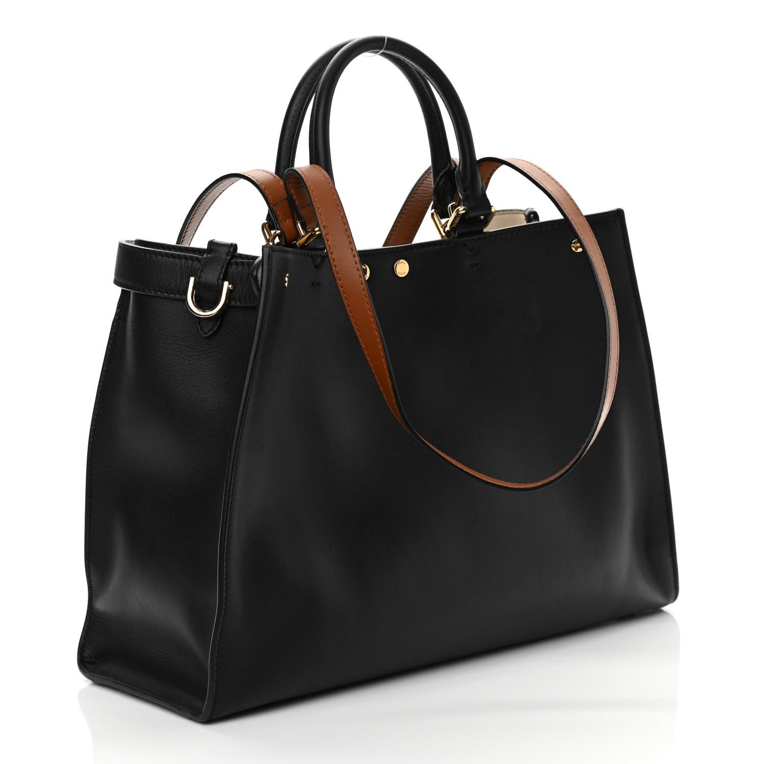 Fendi Silk Calfskin Small Peekaboo X-Tote Black Brandy — view 2