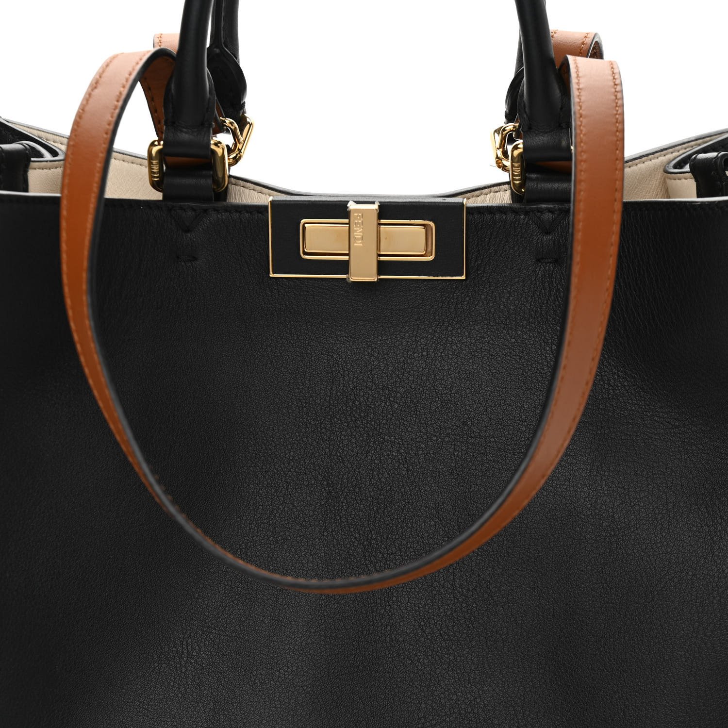 Fendi Silk Calfskin Small Peekaboo X-Tote Black Brandy — view 4