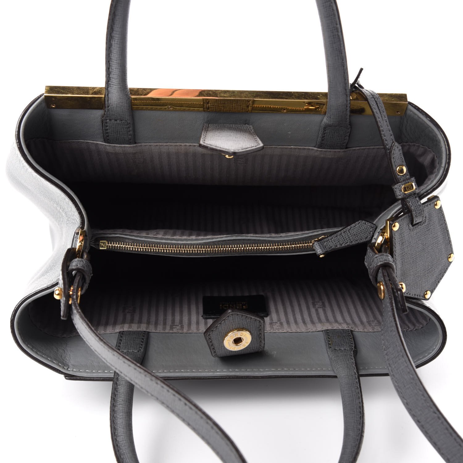 Fendi Vitello Elite Petite 2Jours Tote Grigio — view 3
