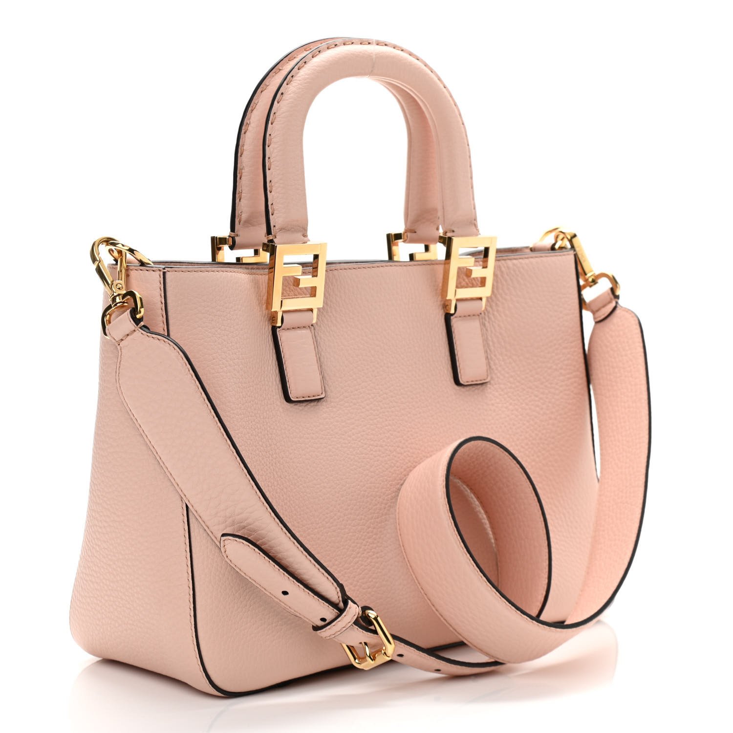 Fendi Calfskin Romano Selleria Small FF Tote Pink
