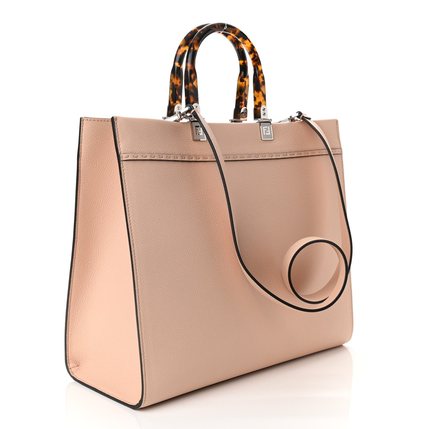 Fendi Calfskin Plexiglass Medium Fendi Sunshine Shopper Tote Pale Pink — view 2