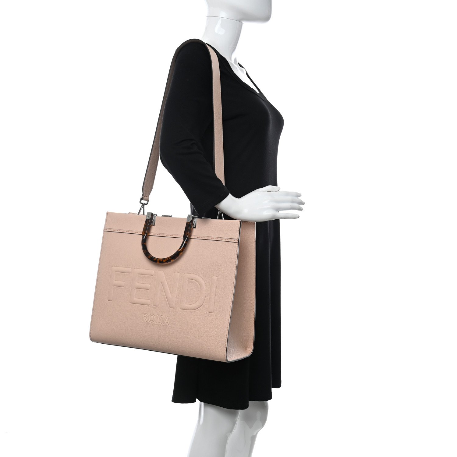 Fendi Calfskin Plexiglass Medium Fendi Sunshine Shopper Tote Pale Pink — view 4