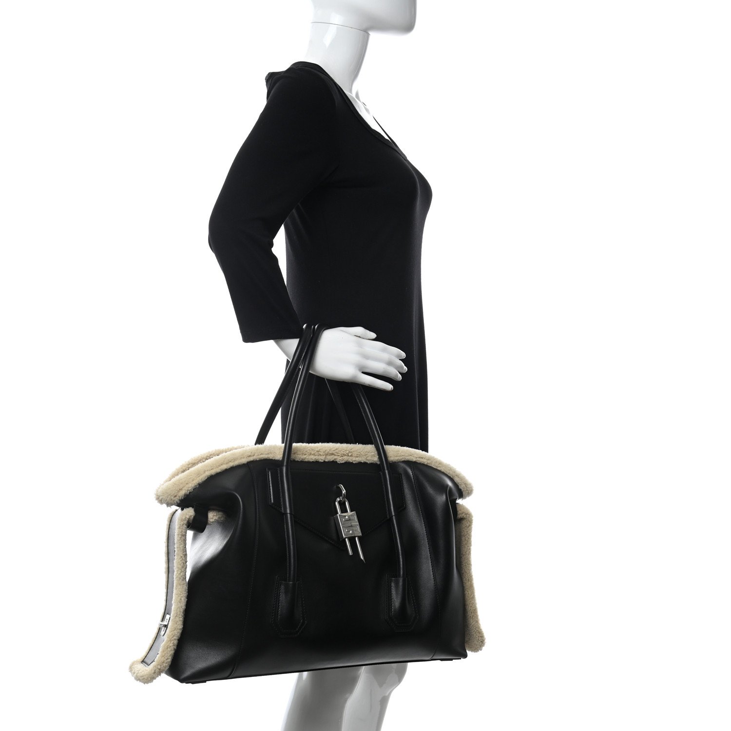 Givenchy Shearling Calfskin Medium Soft Lock Antigona Shoulder Bag Black Natural — view 3