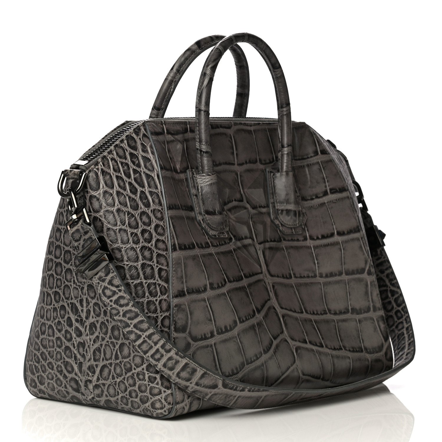 Givenchy Calfskin Crocodile Embossed 3D Stud Medium Antigona Storm Grey — view 2