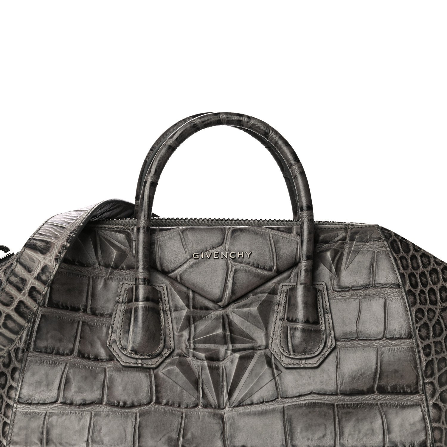 Givenchy Calfskin Crocodile Embossed 3D Stud Medium Antigona Storm Grey — view 4