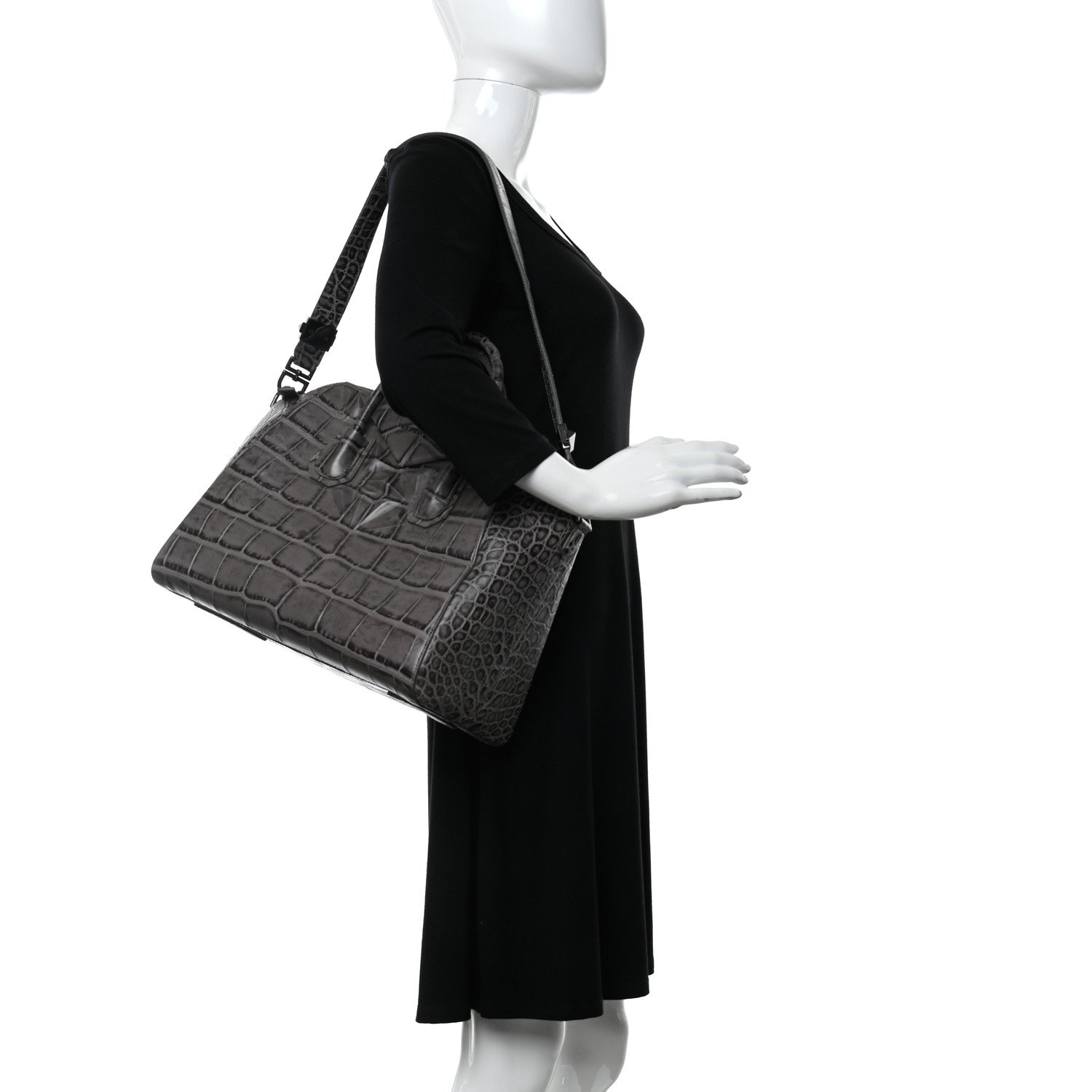 Givenchy Calfskin Crocodile Embossed 3D Stud Medium Antigona Storm Grey — view 5