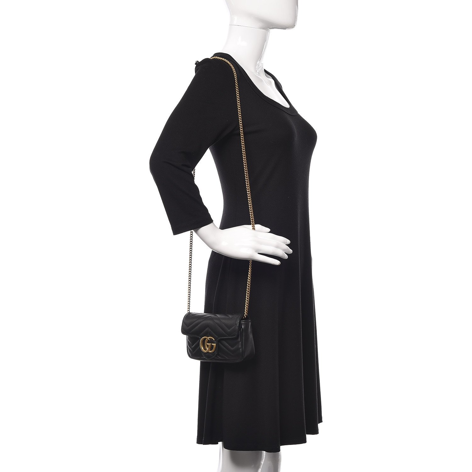 Gucci Calfskin Matelasse Super Mini GG Marmont Shoulder Bag Black — view 3