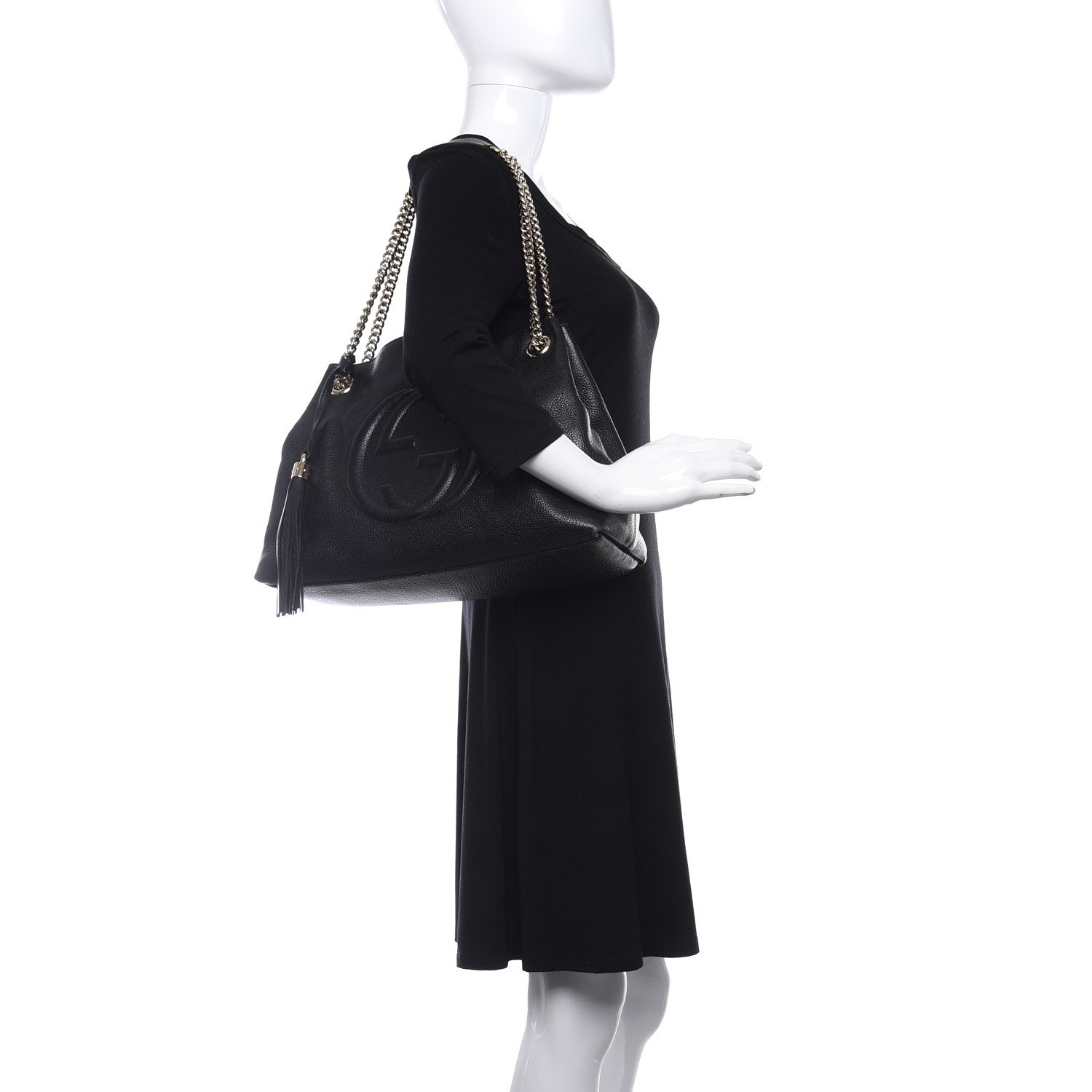 Gucci Pebbled Calfskin Medium Soho Chain Shoulder Bag Black — view 3