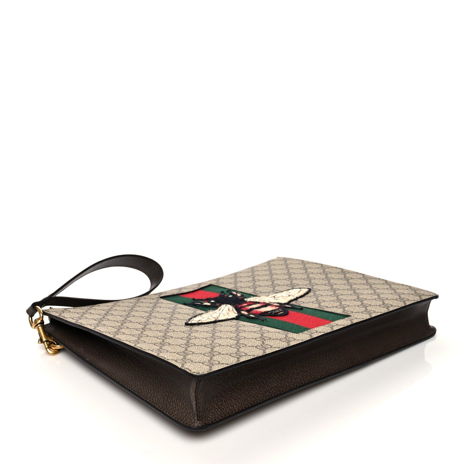 Gucci GG Supreme Monogram Web Animalier Bee Embroidered Medium Documents Holder Beige New Acero — view 3