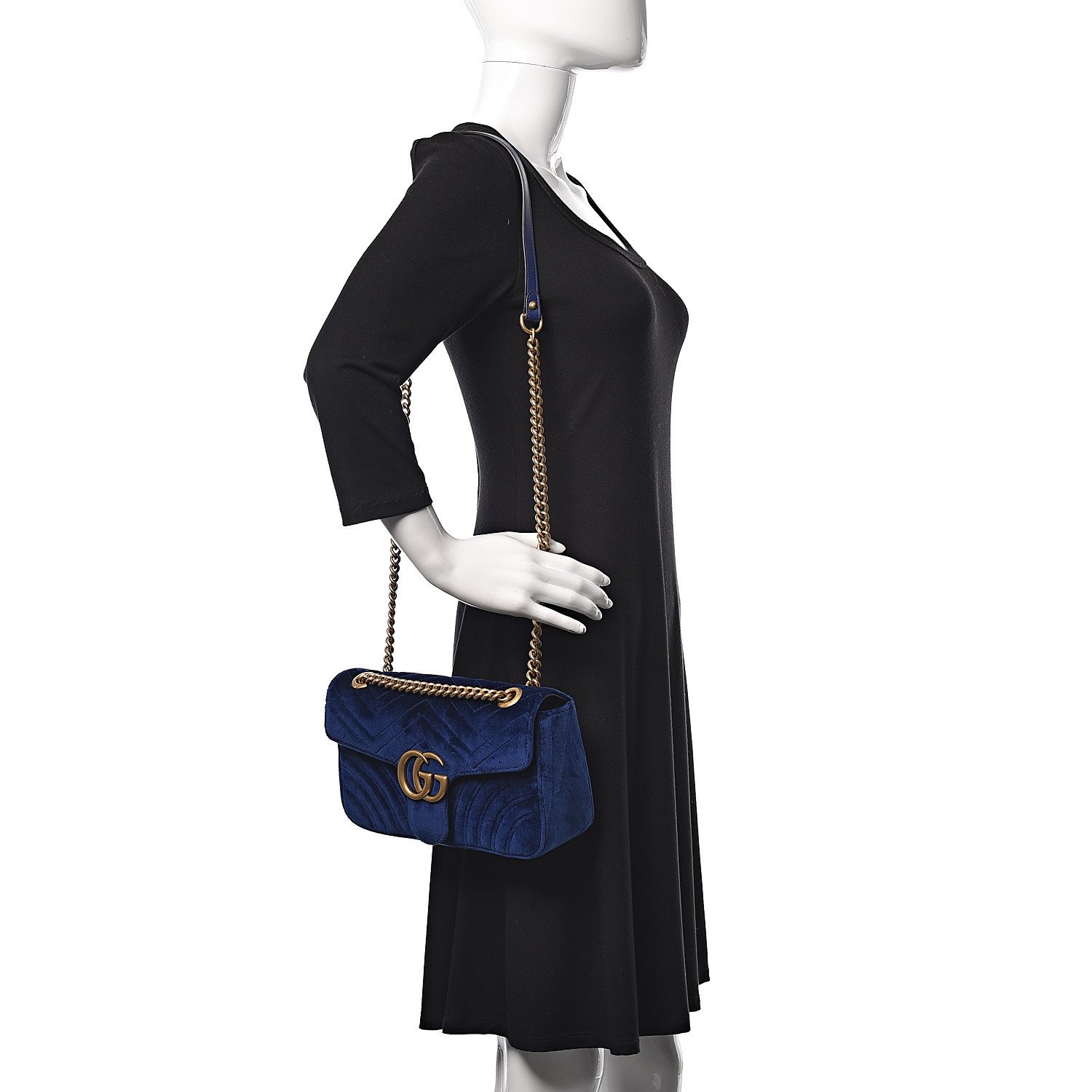 Gucci Velvet Matelasse Medium GG Marmont Shoulder Bag Cobalt Blue — view 2