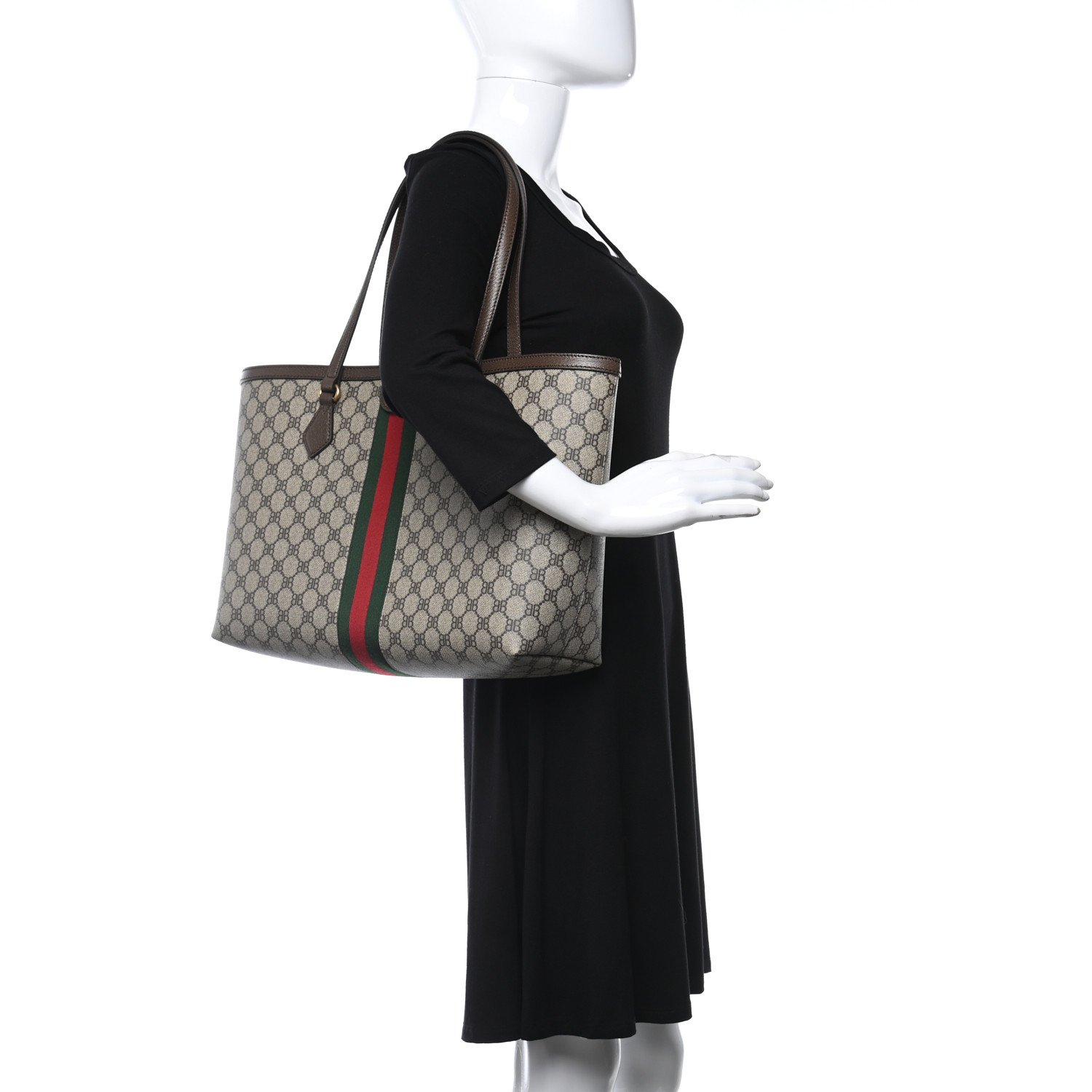 Gucci X BALENCIAGA BB Supreme Monogram Web Medium Ophidia Shopping Tote Beige New Acero — view 3