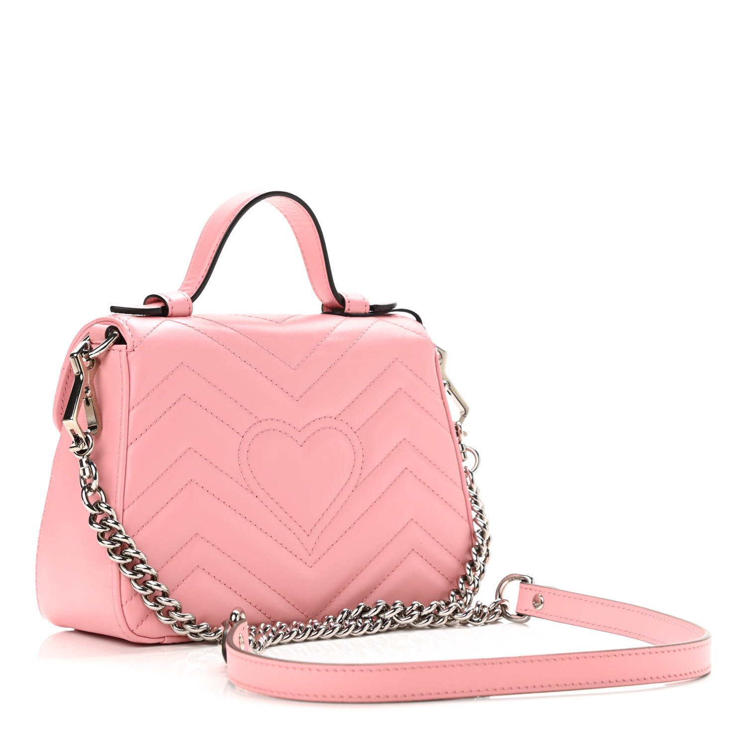 Gucci Calfskin Matelasse Mini GG Marmont Top Handle Shoulder Bag Wild Rose — view 3
