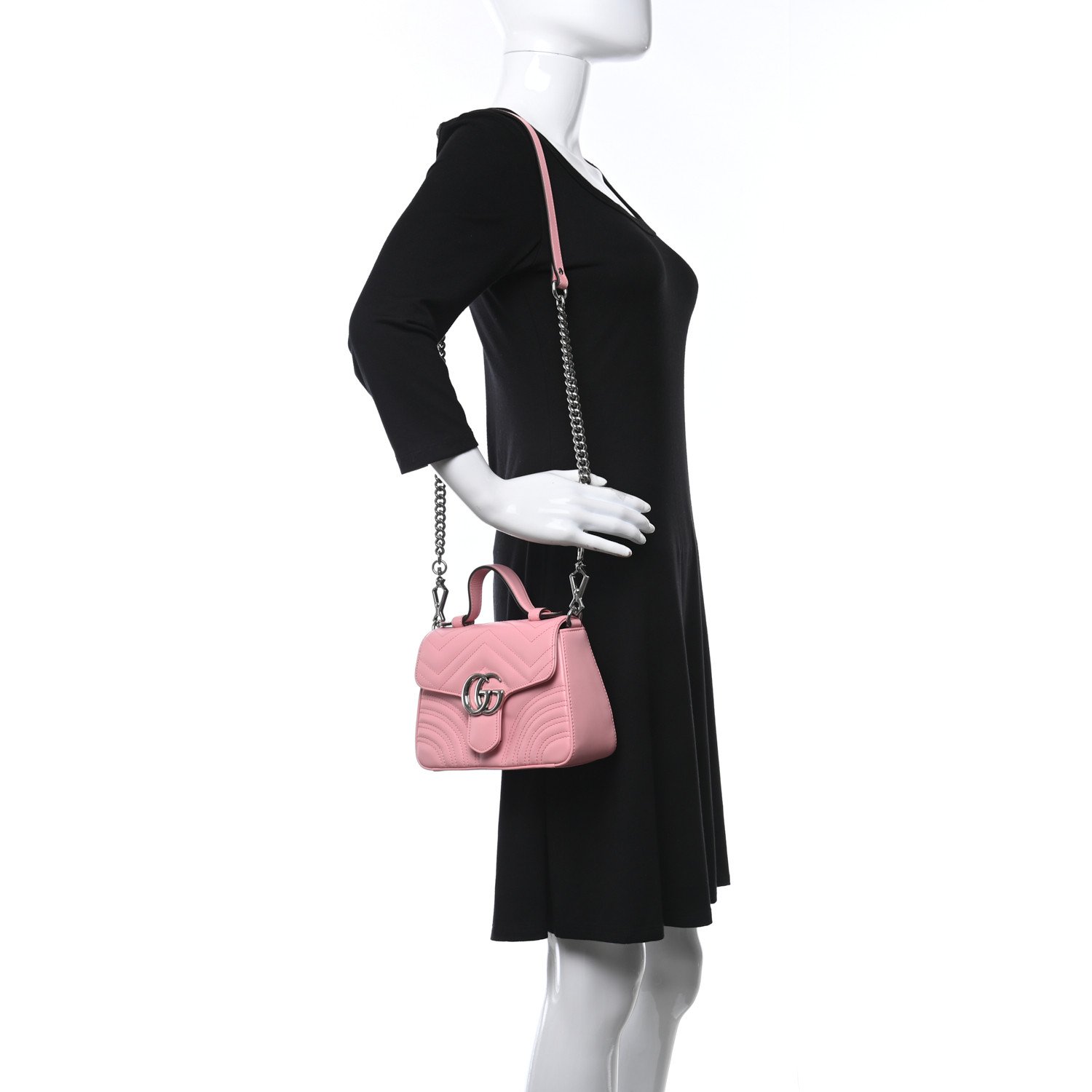 Gucci Calfskin Matelasse Mini GG Marmont Top Handle Shoulder Bag Wild Rose — view 4