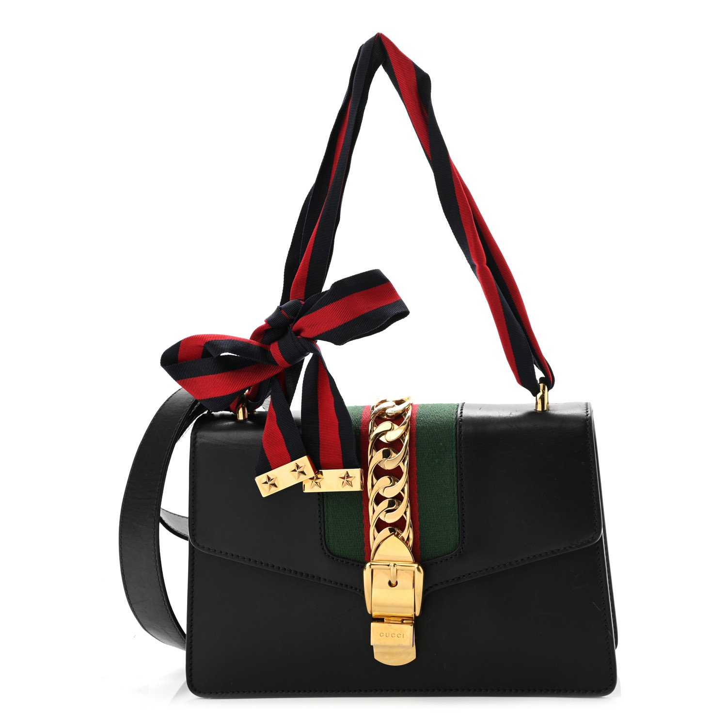 Gucci Calfskin Small Sylvie Shoulder Bag Black