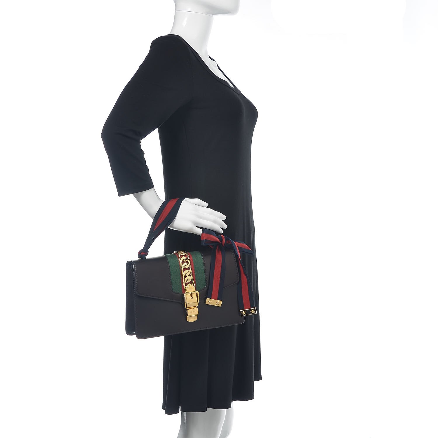 Gucci Calfskin Small Sylvie Shoulder Bag Black — view 3