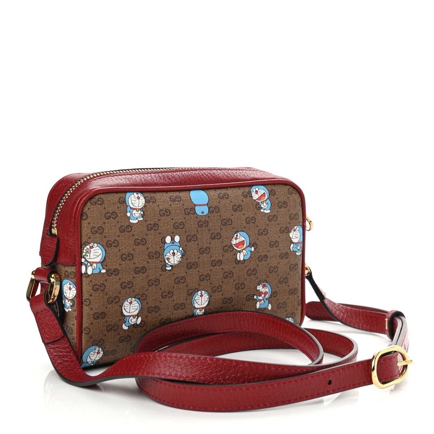 Gucci X DORAEMON Mini Vintage GG Supreme Monogram Camera Bag Beige Cherry Red — view 3