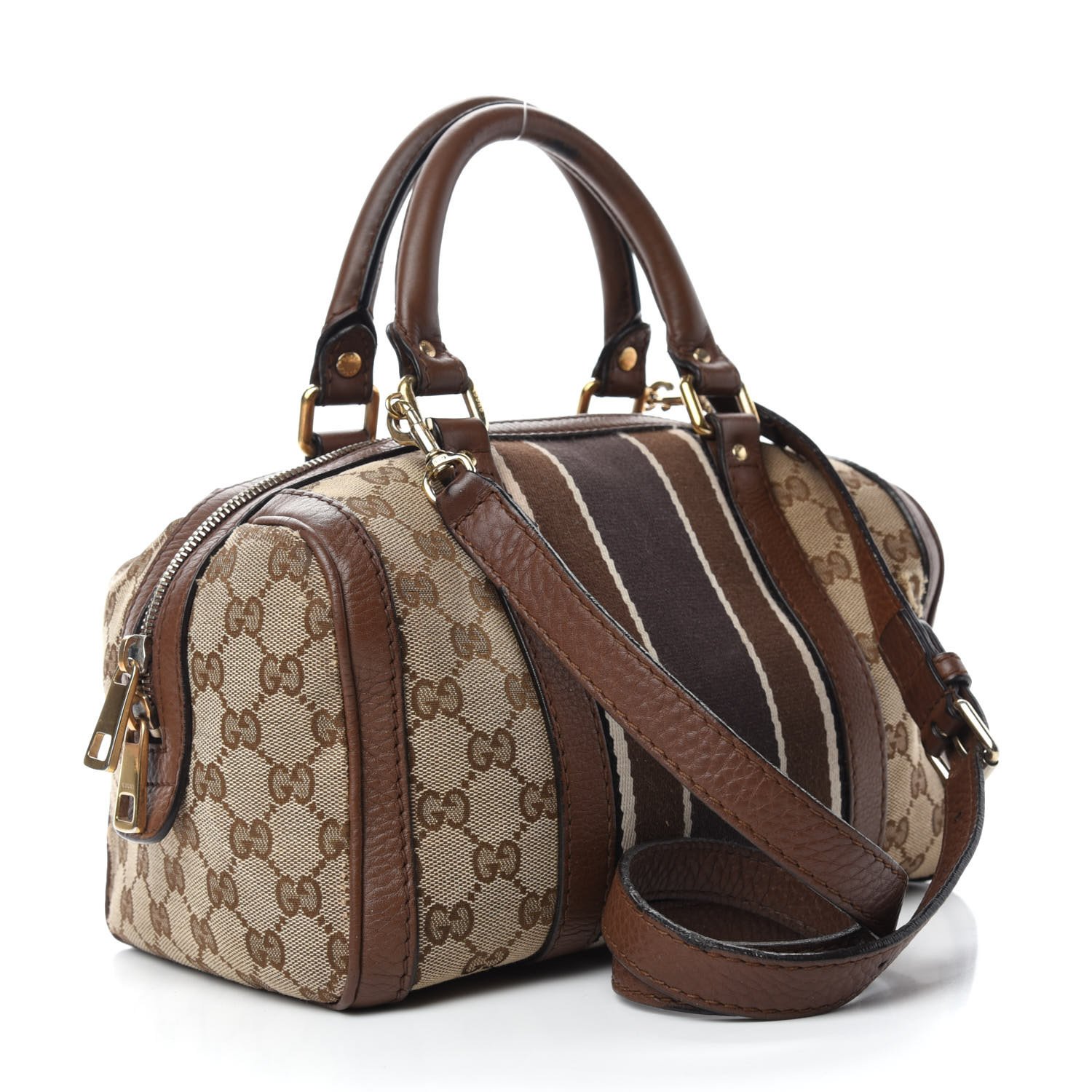 Gucci Monogram Vintage Web Small Boston Dark Brown