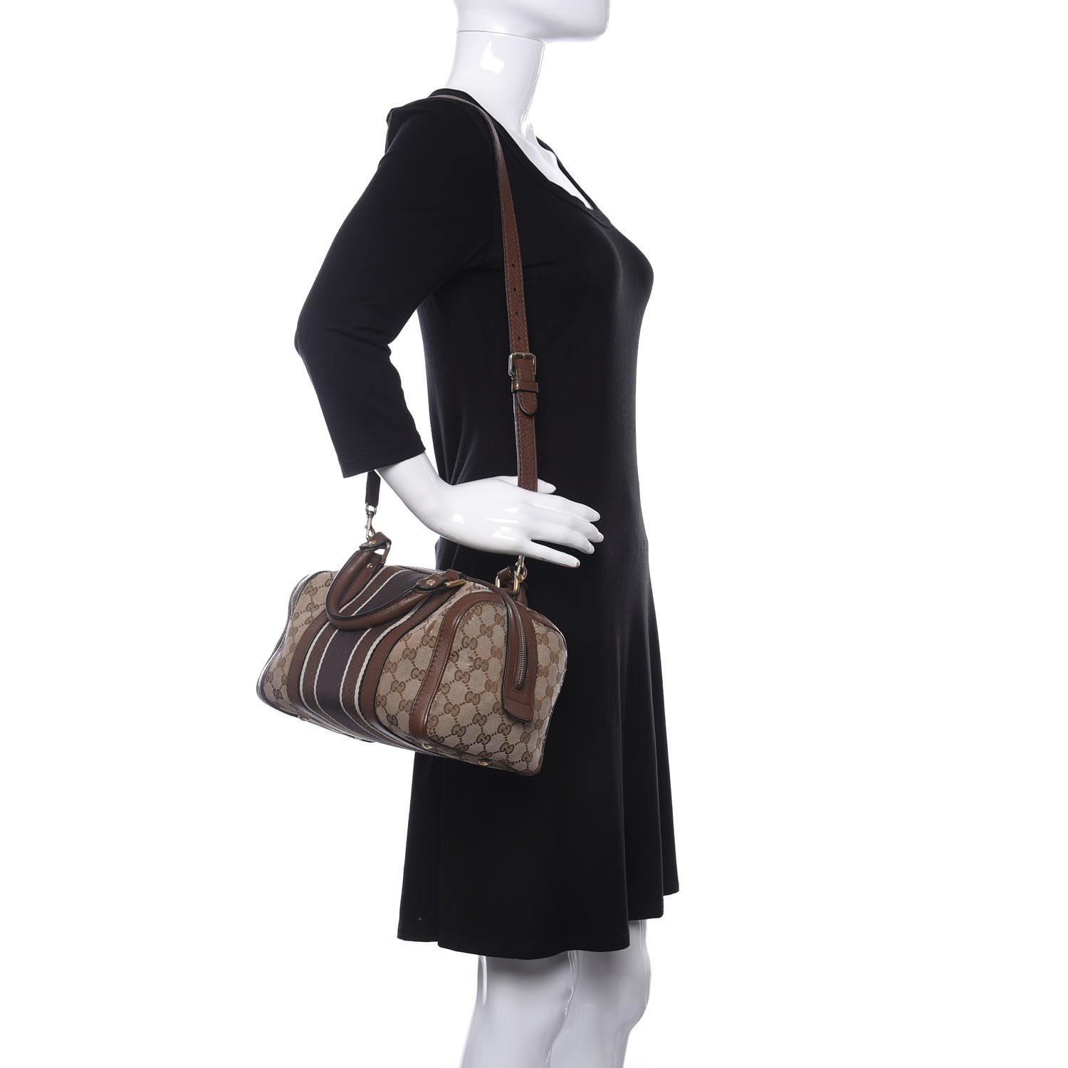 Gucci Monogram Vintage Web Small Boston Dark Brown — view 2