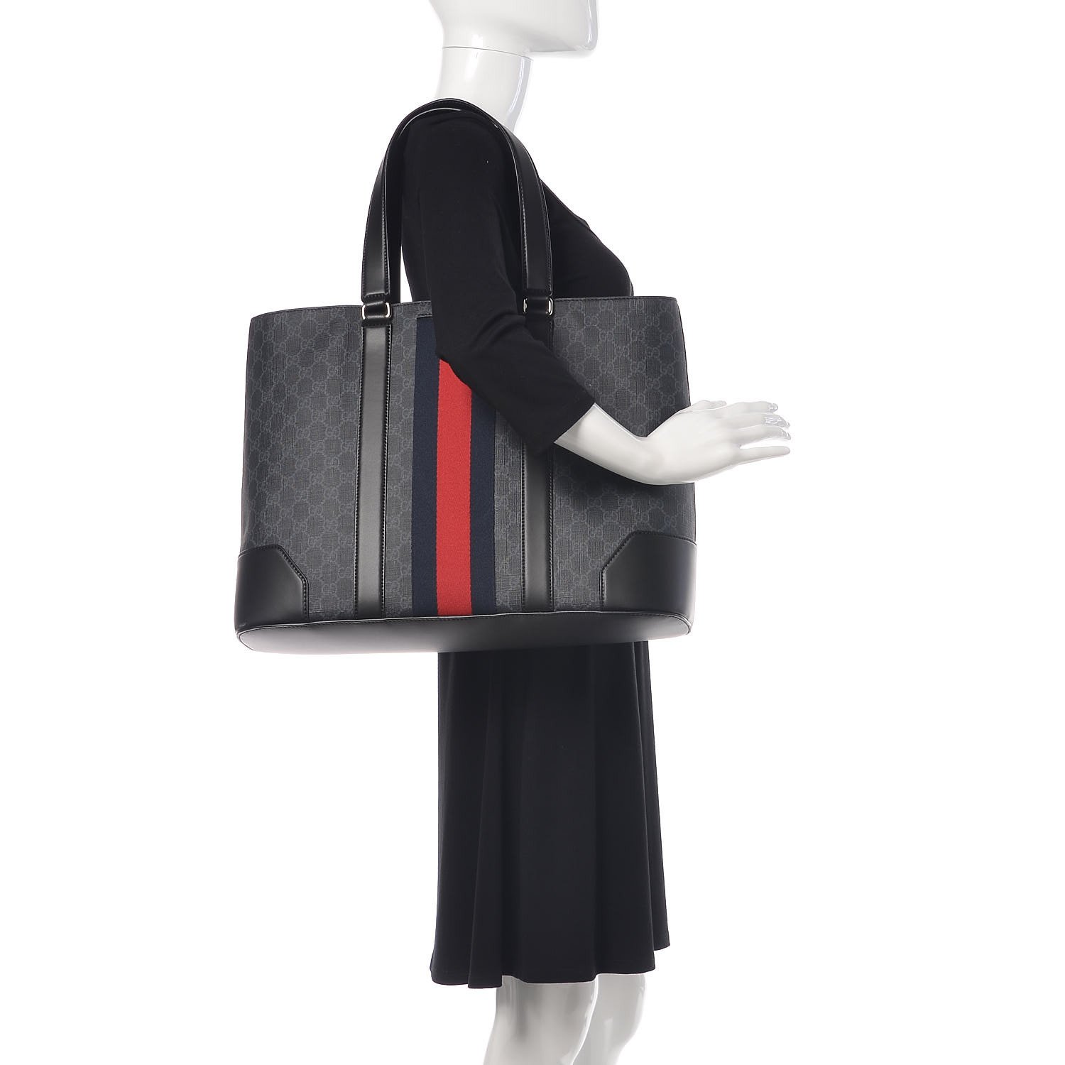 Gucci GG Supreme Monogram Web Tote Black Grey — view 3