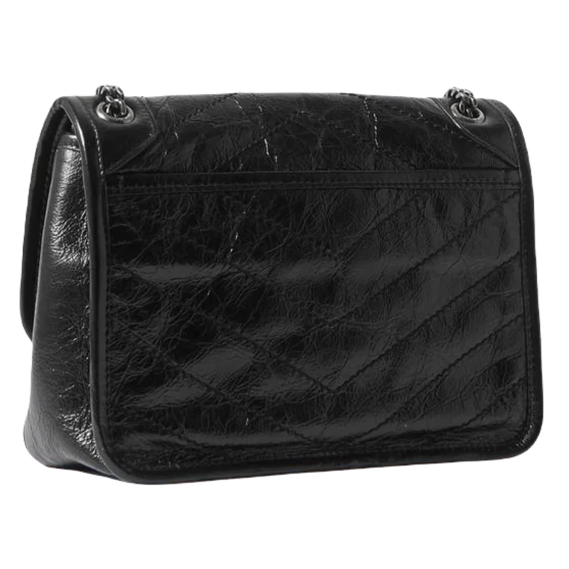 NEW Saint Laurent Black Niki Baby Crinkled Leather Shoulder Bag — view 2