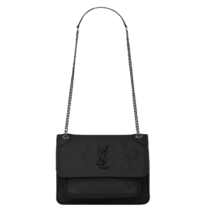 NEW Saint Laurent Black Niki Baby Crinkled Leather Shoulder Bag — view 3