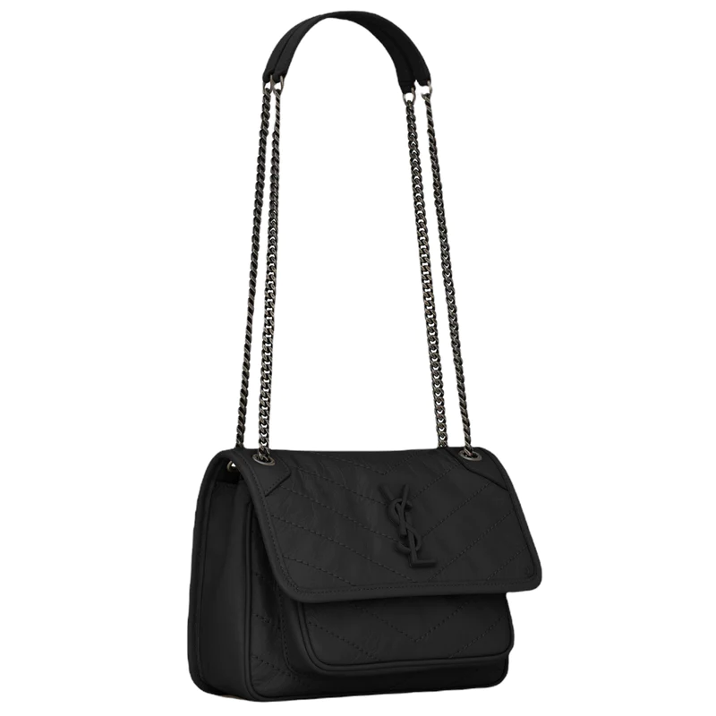 NEW Saint Laurent Black Niki Baby Crinkled Leather Shoulder Bag — view 4