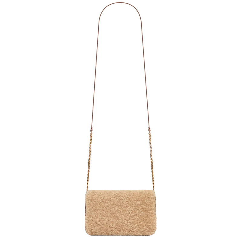 NEW Saint Laurent Brown Shearling Leather Crossbody Bag — view 3