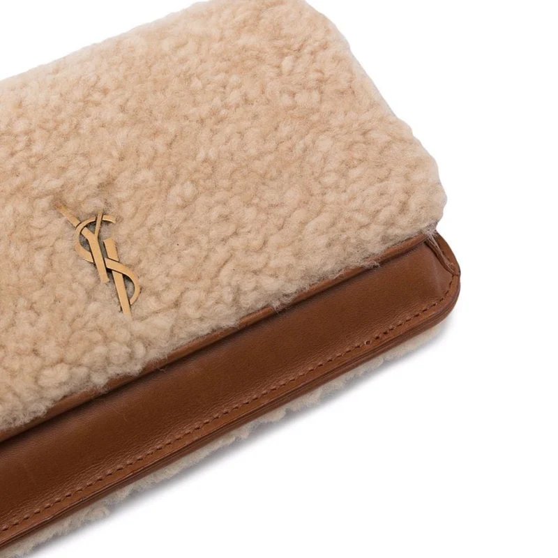 NEW Saint Laurent Brown Shearling Leather Crossbody Bag — view 5