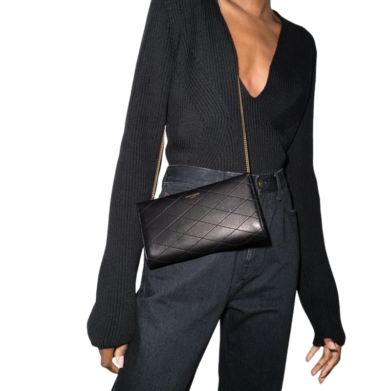 NEW Saint Laurent Black Logo Print Leather Crossbody Bag — view 5