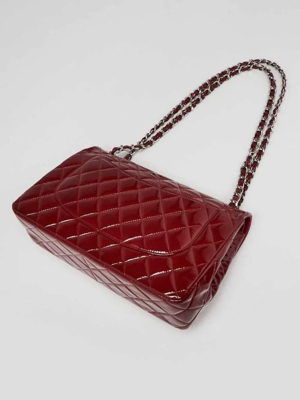 Chanel Red Quilted Patent Leather Classic Jumbo Double Flap Bag — view 3
