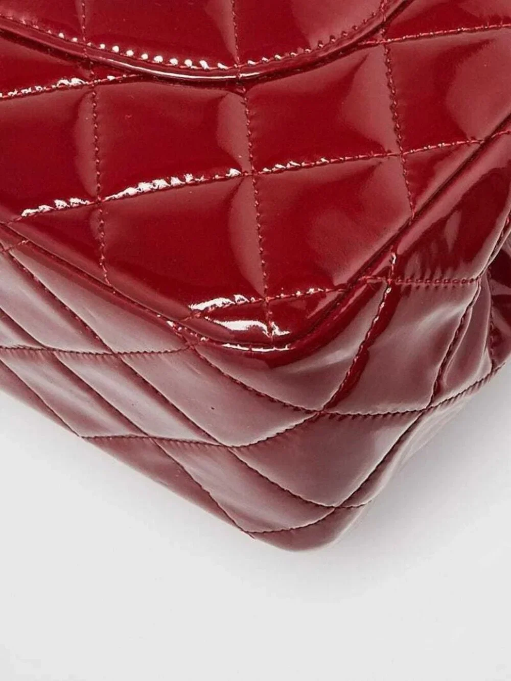 Chanel Red Quilted Patent Leather Classic Jumbo Double Flap Bag — view 4