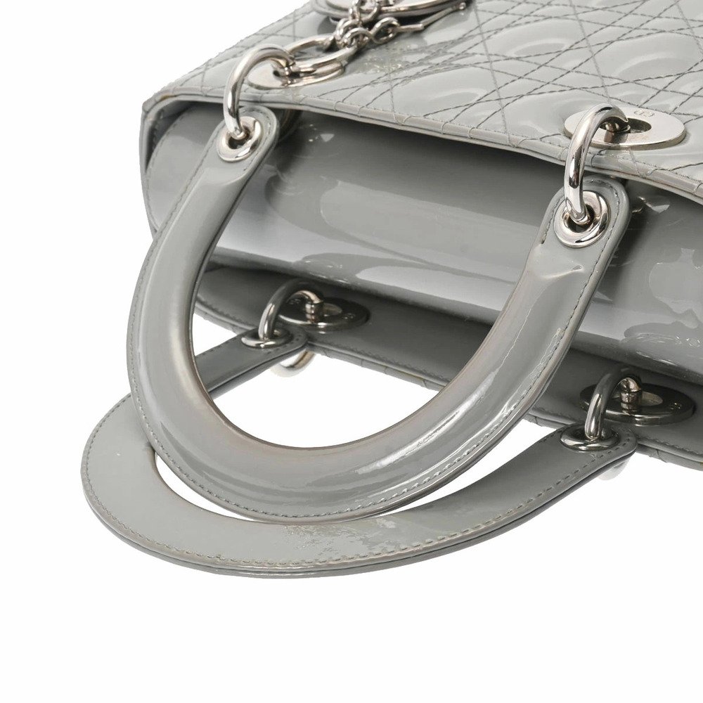 Christian Dior Lady Dior | Gray Enamel Patent Leather Handbag — view 3