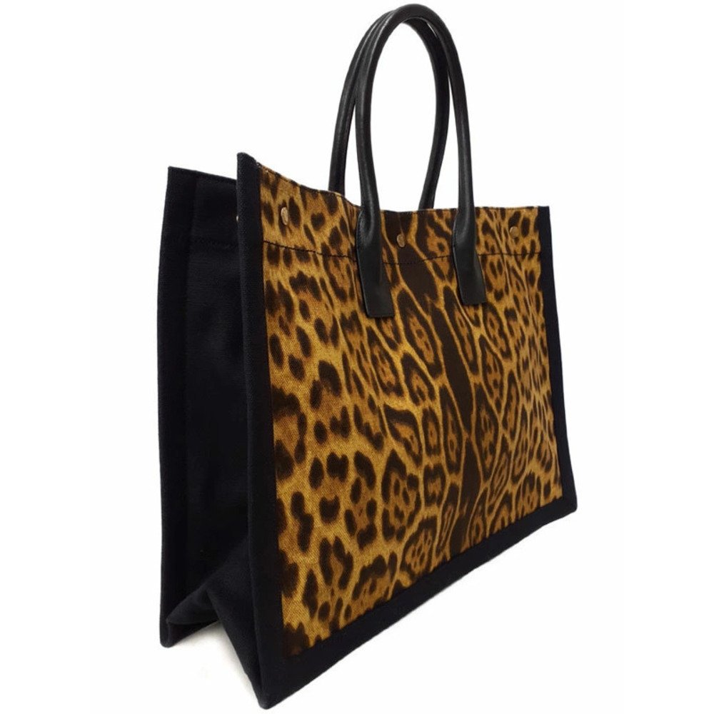 Saint Laurent Rive Gauche Tote | Leopard Print Canvas Shopping Bag — view 2
