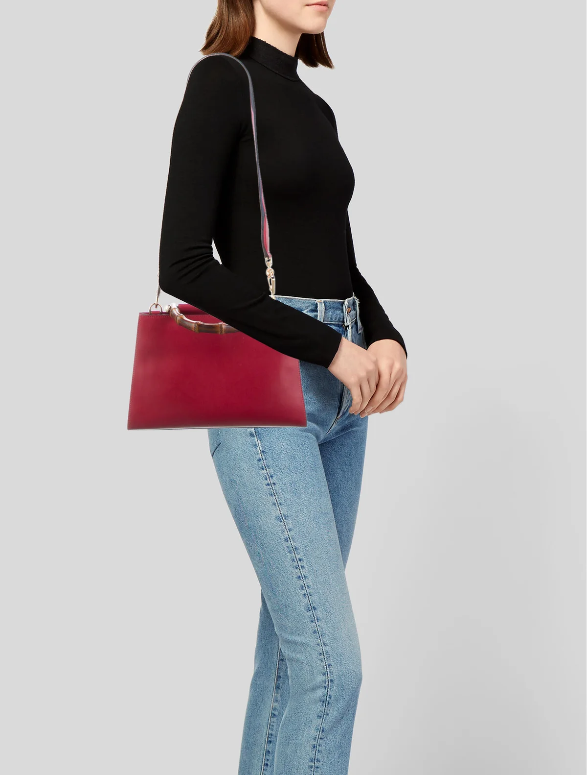 Gucci Nymphaea Top Handle | Red Leather Bamboo Lady Bag — view 2