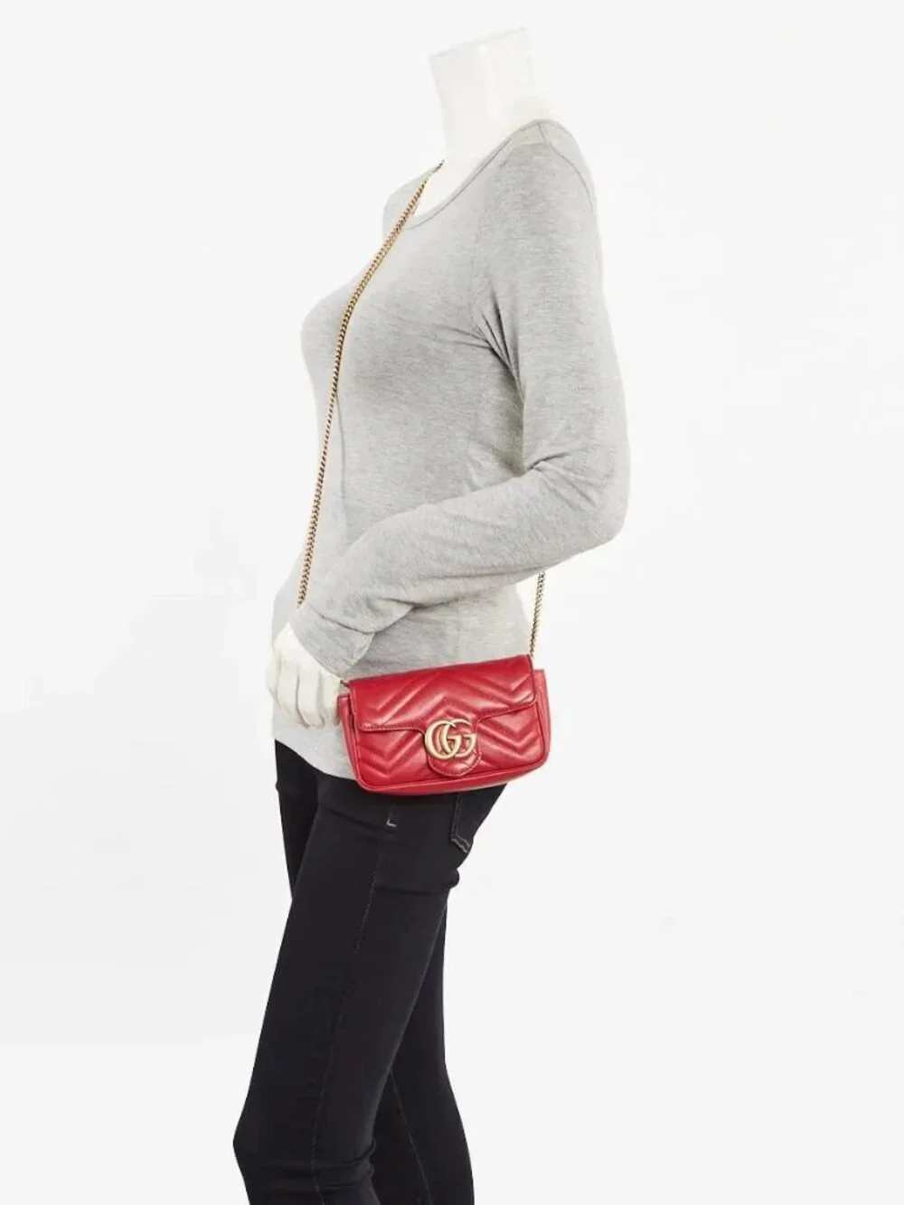 GG Marmont Matelassé Leather Super Mini Bag in Red — view 2