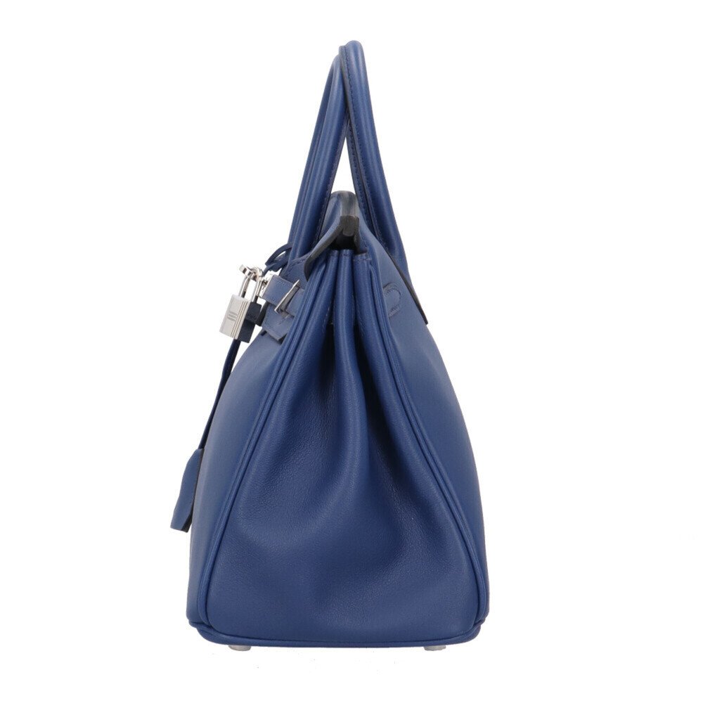 Women's Hermes Birkin 25 Handbag, Veau Swift Leather, Blue — view 4