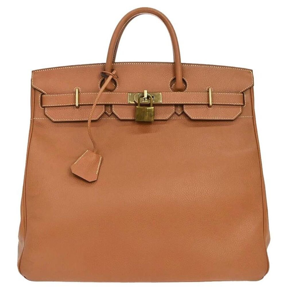 Hermes Hac Birkin Black Fjord With Palladium Hardware Brown Leather Handbag