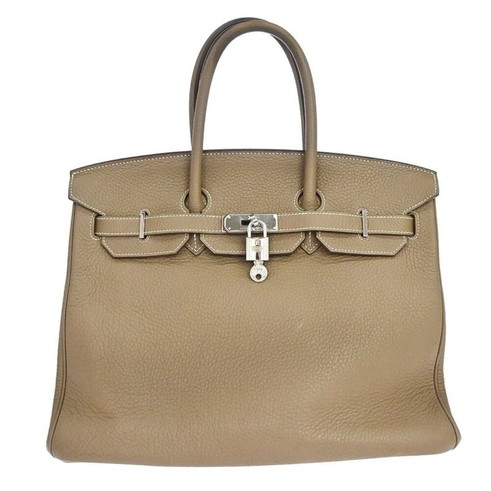 Hermes Birkin Grey Clemence With Palladium Hardware Beige Calfskin Handbag