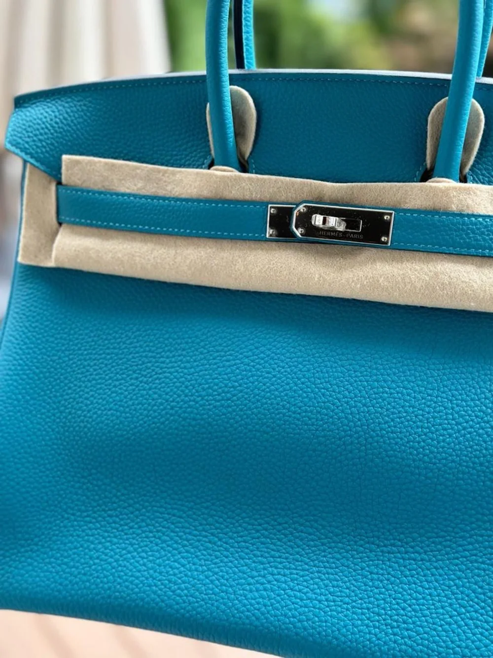 Hermes Birkin 35 in Turquoise Togo Palladium hardware — view 3