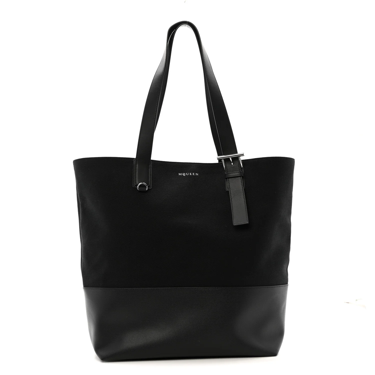 Alexander McQueen Canvas Calfskin T-Bar Shopping Bag Black