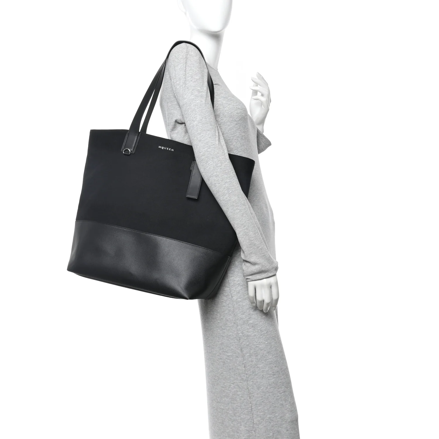 Alexander McQueen Canvas Calfskin T-Bar Shopping Bag Black — view 2